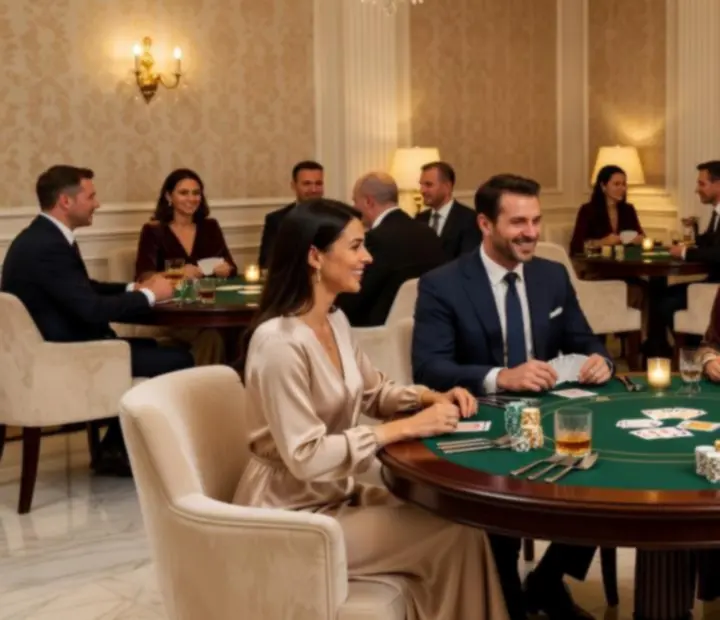 Világos, elegáns budapesti étterem belső tere társasági pókerest hangulatában